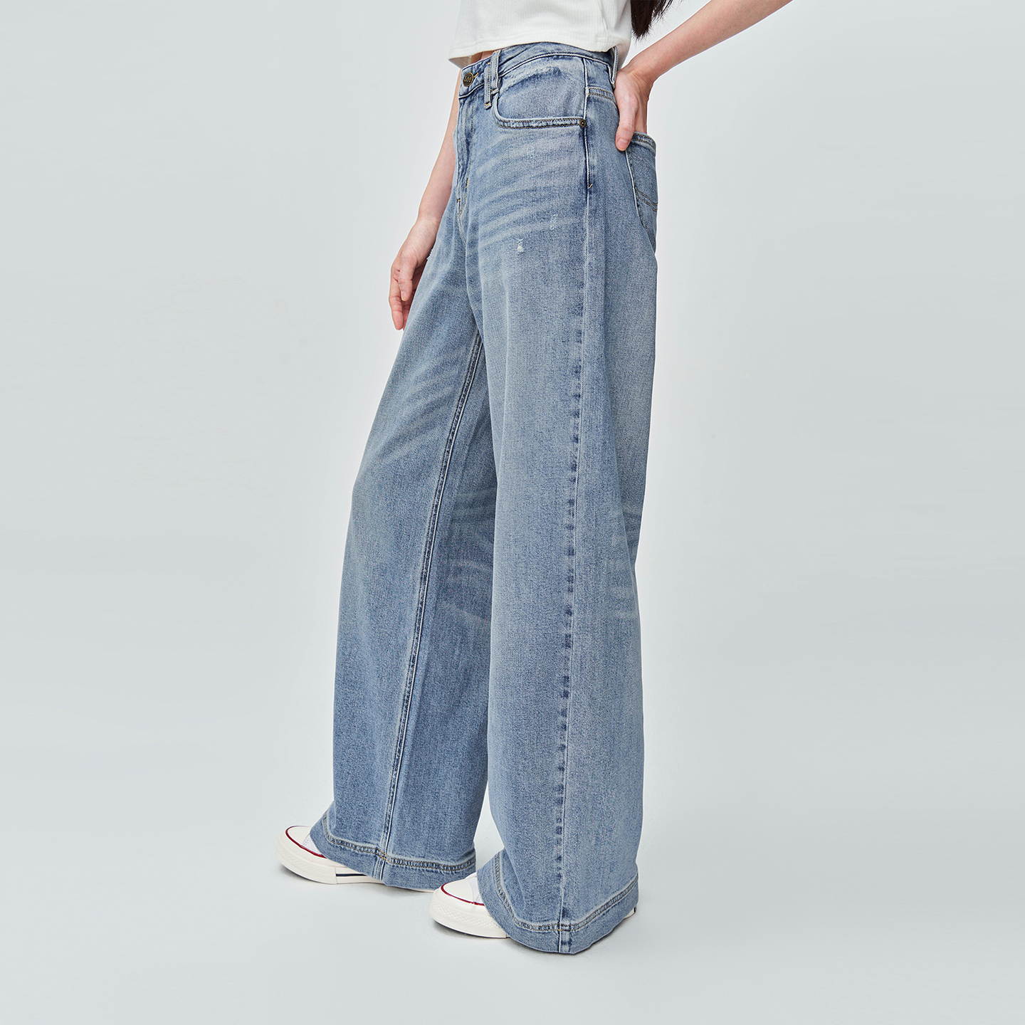 【张凌赫代言】Lee商场款25冬新430阔腿日本Kaihara天丝女牛仔裤 - 图2