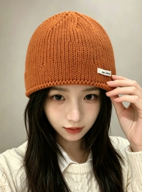 秋冬保暖毛线帽子女时尚休闲百搭显瘦减龄瓜皮帽网红薄款针织冷帽