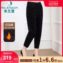 Milan Den Middle Aged Mother Clothing Lamp Core Suede Cones Pants 2023 Autumn Winter New Fashion High Waisted Warm Casual Pants