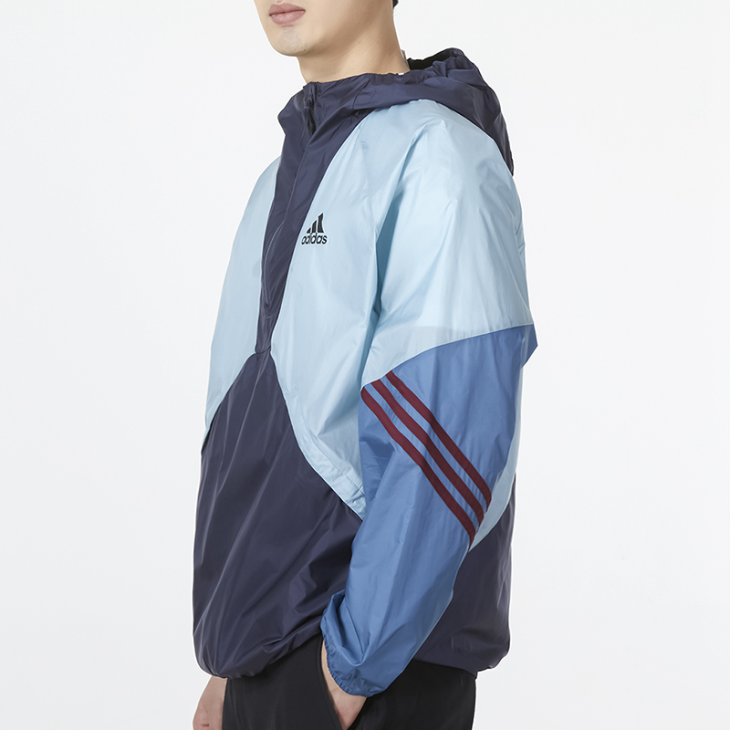 Adidas阿迪达斯外套男2024春新款运动服宽松防风连帽夹克衫H65747 - 图0