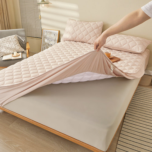 新款纯棉夹棉床笠单件加厚席梦思床垫保护罩全棉抗菌床罩防滑床套 - 图1