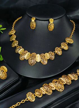 欧美风镶钻首饰套装女式时尚通勤耳环项链手链戒指 jewelry set