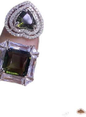 莫尔道玻陨石Moldavite Glass裸石刻面戒面捷克陨石爱心戒指定金