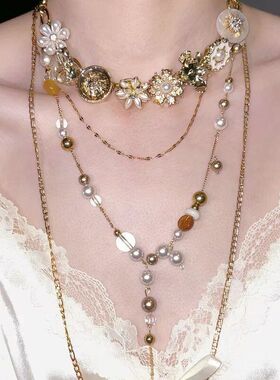 清冷感蓝色蝴蝶串珠流苏项链女小众高级choker辣妹气质叠戴锁骨链