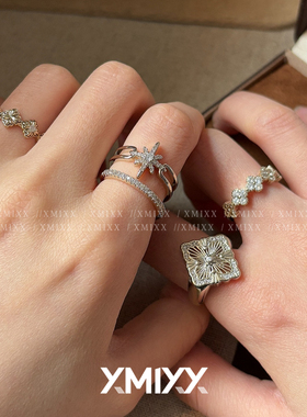 咖啡金十字鸢尾开口食指戒叠戴女