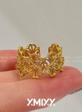 中古宫廷浮雕红宝石开口女戒