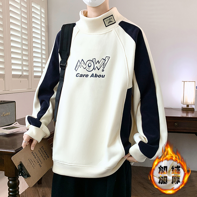 双面奥粒绒卫衣男秋冬季加绒加厚保暖高领上衣初中学生大童打底衫 - 图2