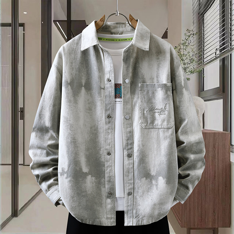 扎染长袖衬衫外套男士高级感痞帅衬衣春秋款初高中学生牛仔衣夹克,淘宝优惠券,粉丝福利购,淘宝优惠卷