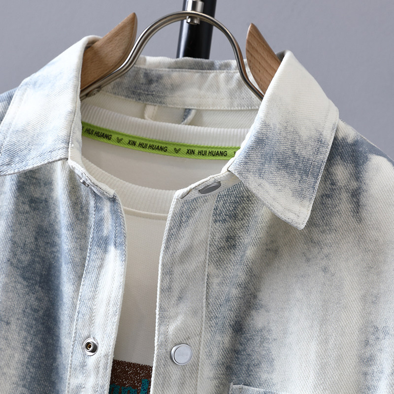 扎染长袖衬衫外套男士高级感痞帅衬衣春秋款初高中学生牛仔衣夹克,淘宝优惠券,粉丝福利购,淘宝优惠卷