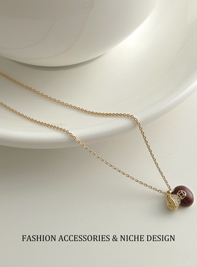 新款红色钱福袋项链小众锁骨链高