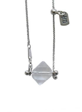 设计师款天然白水晶当代吊坠项链男女情侣小吉s925纯银肖邦链礼物