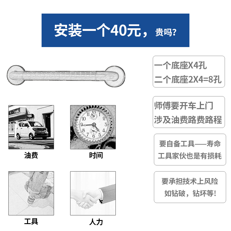 墙壁卫生间扶手老人安全扶手浴室马桶栏杆厕所助力防滑无障碍把手 - 图2