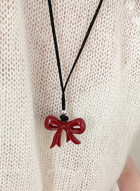 安可拉红蝴蝶结项链卫衣链女士