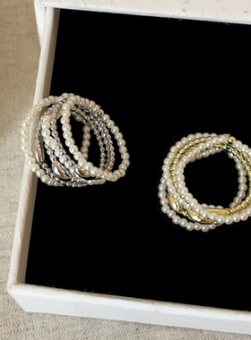 气质百搭珍珠多层戒指ins冷淡风高级感日常搭配指环串珠食指戒潮