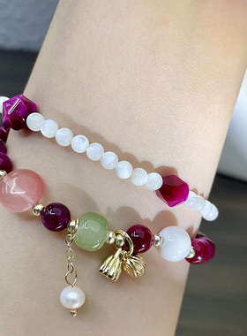 天然石搭配紫色双层叠戴圆珠手串