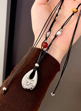 镂空金属水滴花朵项链高级感手工编织长款锁骨链时尚民族风毛衣链