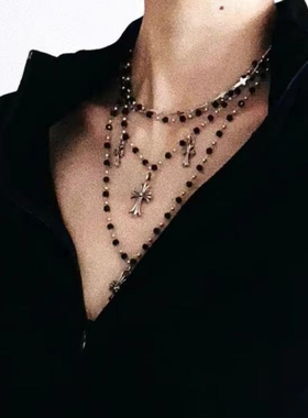 复古十字花ins风吊坠朋克锁骨链