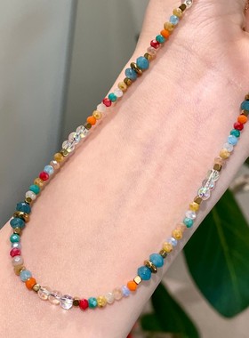 多巴胺水晶串珠项链新款2025多彩天然石锁骨链高级感手工串珠颈链