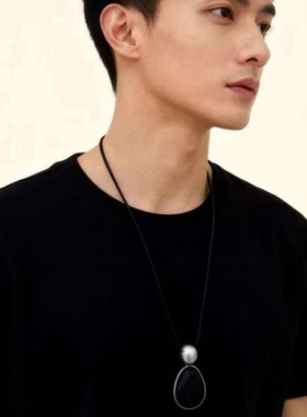 黑色木质金属项链女新中式轻奢小众设计高级感长款椭圆木头毛衣链