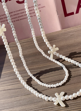 双层珍珠蝴蝶结叠戴项链