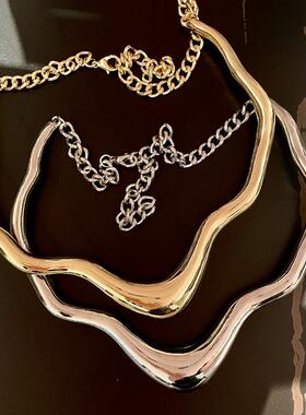 法式复古不规则金属波浪开口项链