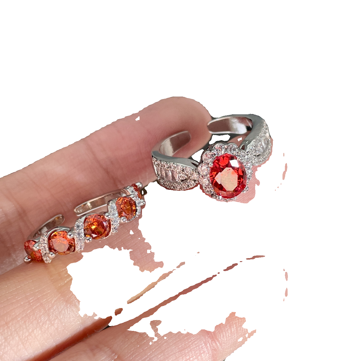 高级感红色锆石缠绕食指戒人造红宝石戒指酒红精致椭圆形开口戒女-图3