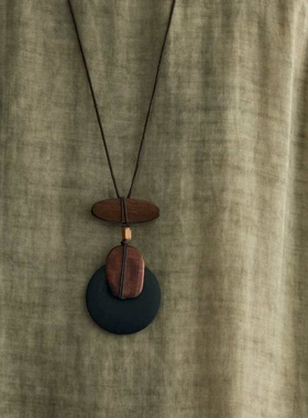 小众复古风手工串制异形木质项链女几何木头耳环毛衣链套装配饰潮