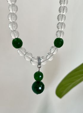 绿色水晶葫芦项链新中式吊坠透明串珠锁骨链饰品复古女配饰毛衣链