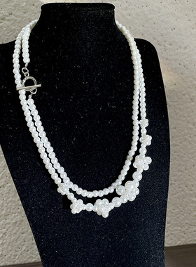 手作复古双层叠戴超长串珠项链