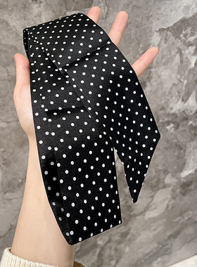黑色波点丝巾轻奢高档小方巾女系脖发带春季新款百搭时尚搭配衬衫