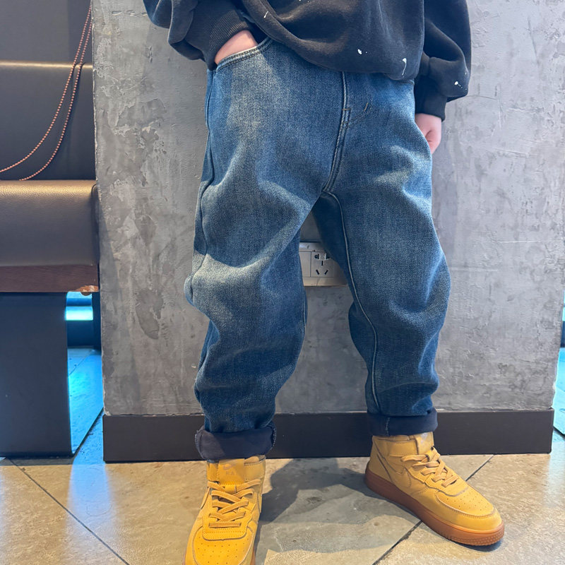 男童加绒牛仔小脚裤子童装萝卜裤2025冬季厚宝宝小中大儿童长裤潮,淘宝优惠券,粉丝福利购,淘宝优惠卷