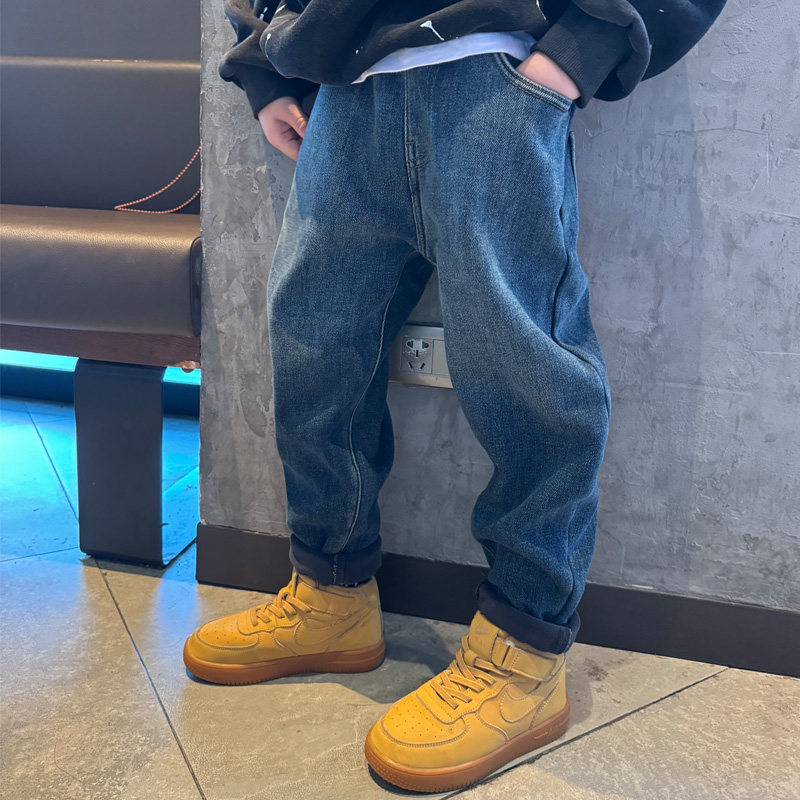 男童加绒牛仔小脚裤子童装萝卜裤2025冬季厚宝宝小中大儿童长裤潮,淘宝优惠券,粉丝福利购,淘宝优惠卷