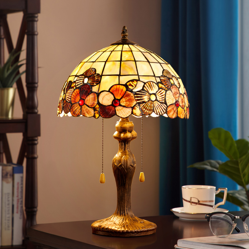 美式复古床头灯蒂凡尼贝壳客厅书房卧室温馨轻奢浪漫轻奢高级台灯 - 图1