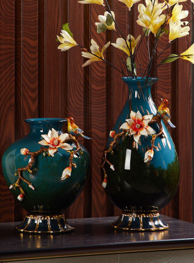 黎采欧式插花花瓶珐琅彩装饰品