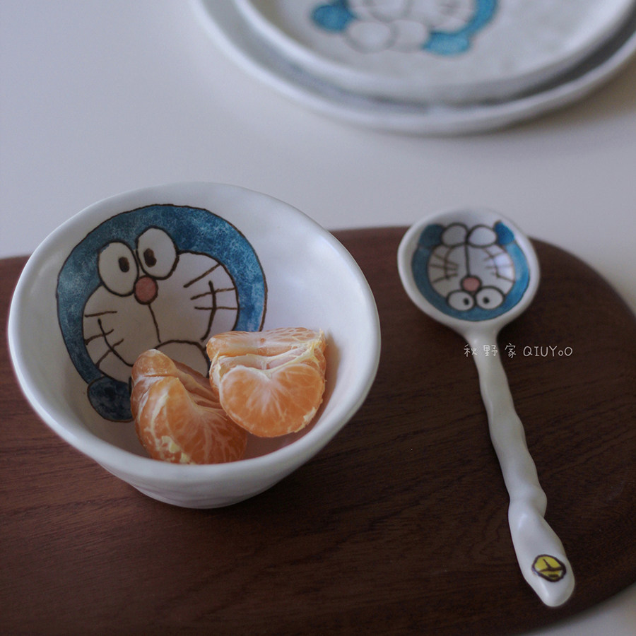 秋野家景德镇手绘釉下彩陶瓷餐具 卡通机器猫菜盘米饭碗可爱日式,淘宝优惠券,粉丝福利购,淘宝优惠卷