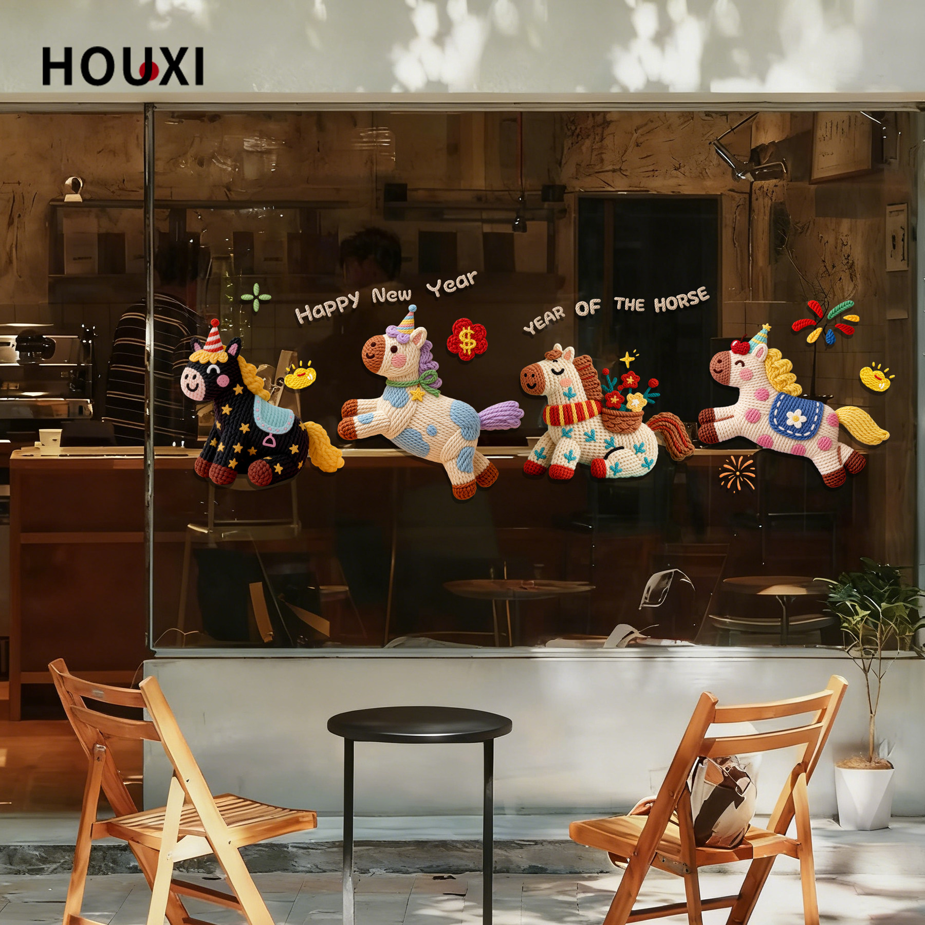 2026新年卡通小马门贴彩色仿布艺可爱装饰贴纸平面打印玻璃门窗贴,淘宝优惠券,粉丝福利购,淘宝优惠卷