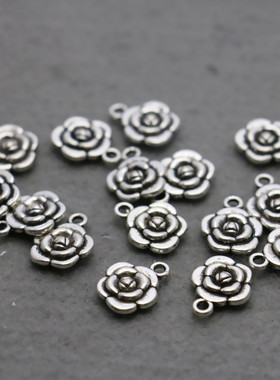 银色合金玫瑰花小吊坠饰品礼物