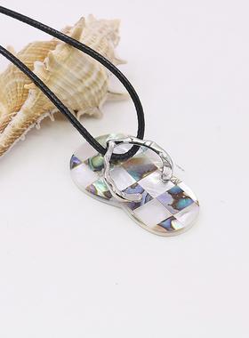 拖鞋款项链油菜花白贝天然皮绳女