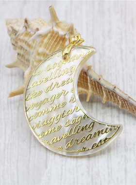 43mm弯月字母雕刻天然白金鲍鱼贝壳项链吊坠 DIY女款挂件浪漫项饰