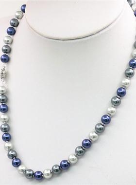 圆珠灰黑蓝混色特色珍珠项链项饰