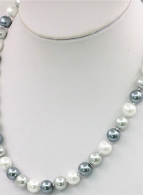 白灰黑混彩色圆珠珍珠项链礼物女