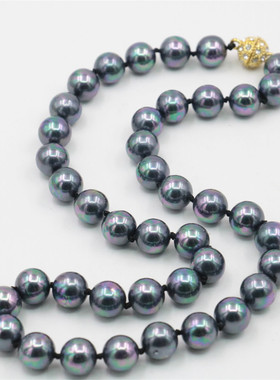 油菜花贝壳珍珠圆珠女黑彩色项链