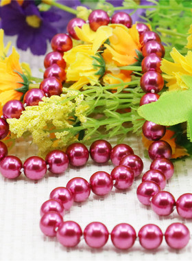 玫红色玻璃饰品手工礼物珍珠项链