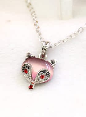 油菜花猫眼石天然合金女狐狸项链