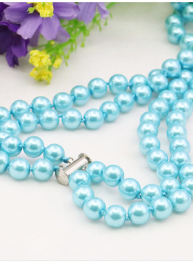 浅蓝色玻璃欧美手工编织珍珠项链