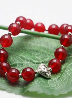 油菜花女玉髓玉石爱心圆珠手链