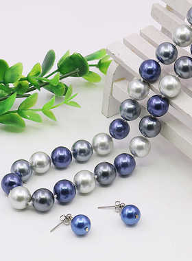混色项链油菜花珍珠灰黑蓝圆珠女