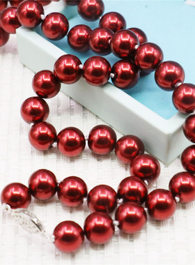 diy酒红色玻璃手工礼物珍珠项链