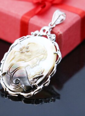 夸张天然鲍鱼贝颈链浮雕挂件吊坠