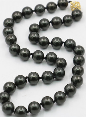 油菜花珍珠贝壳圆珠女黑色项链